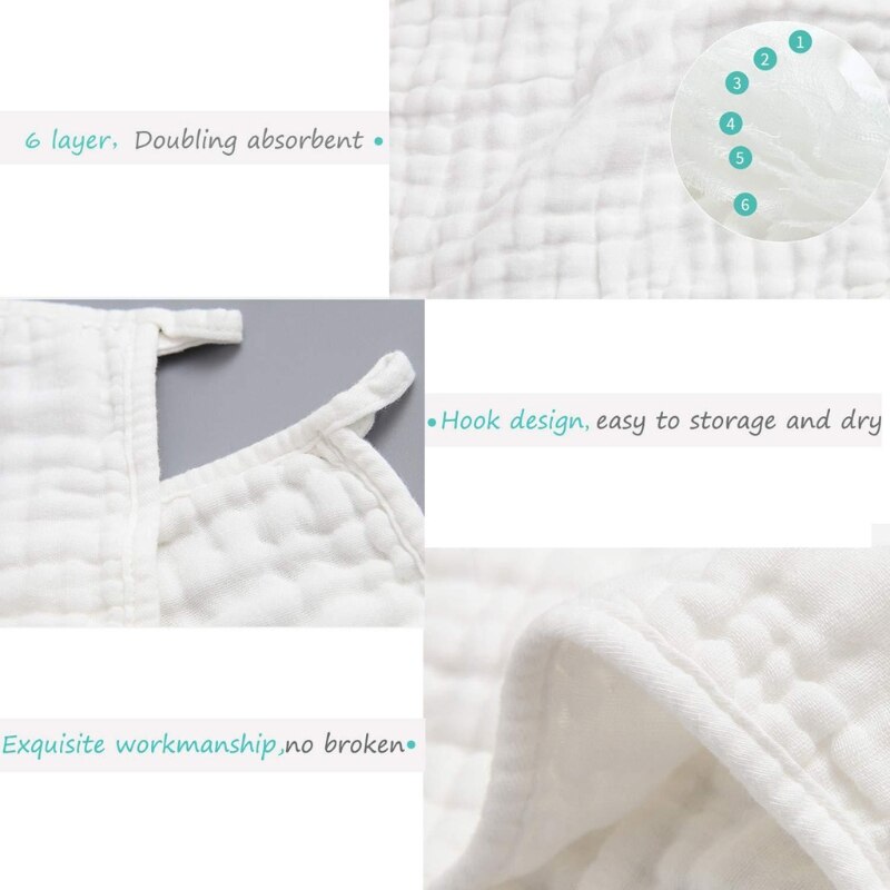 Paños de muselina para bebé, paños de algodón para las manos, 6 capas, toalla suave Extra absorbente, gasa para jardín de infantes