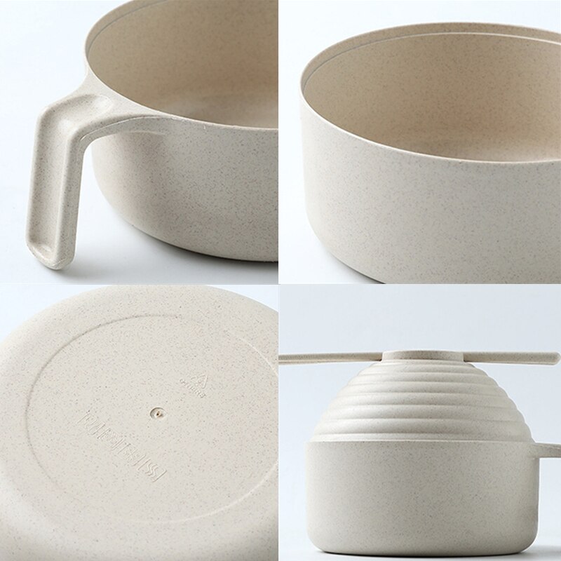 5Pcs Wheat Straw multifunctional with lid bowl spoon fork chopsticks Eating Dinnerware Set Anti bowl Microwavable Bowl