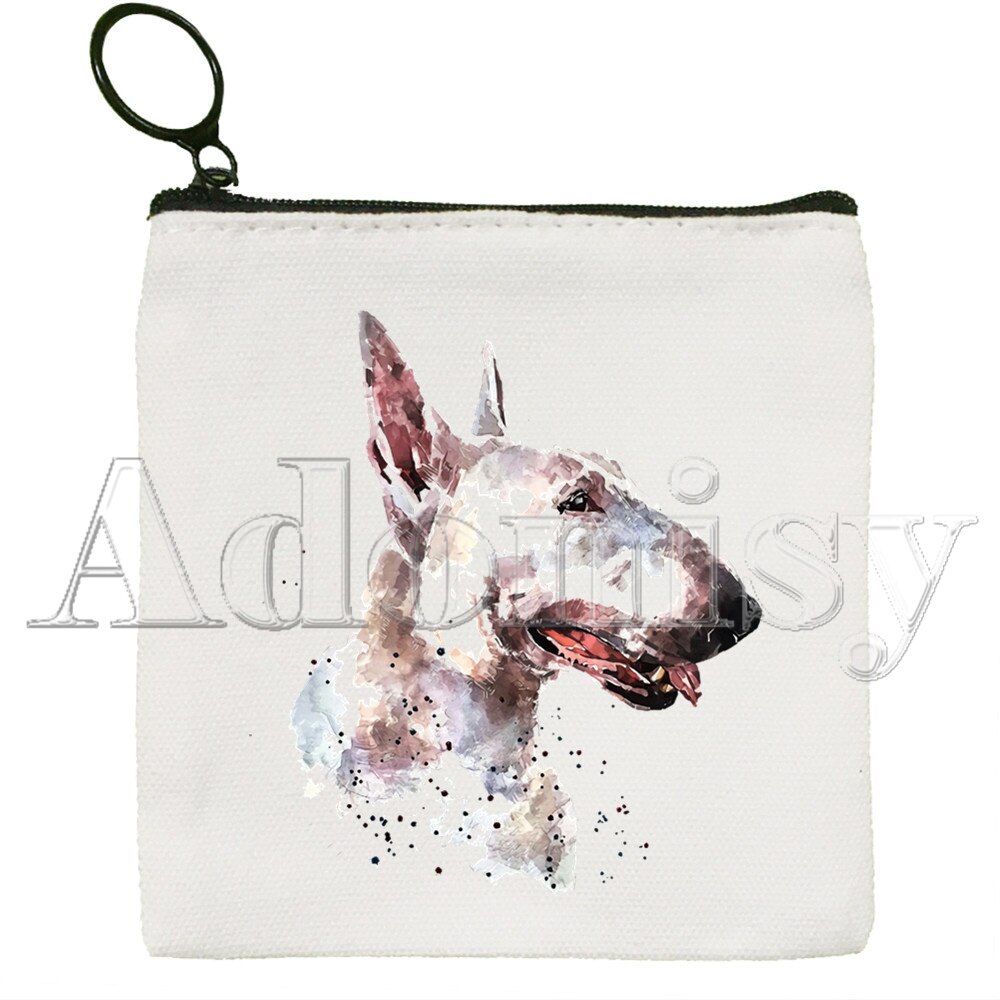 Bull Terrier borsa di tela borsa bianca pura, borsa con cerniera borsa portamonete pochette: M