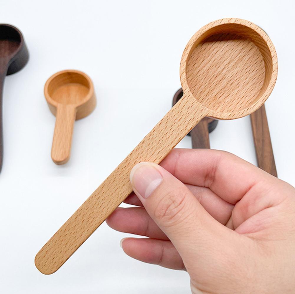 Baki Y9X3 cuillère à mesurer en hêtre noir, manche court en bois, Long outil de cuisine, ménage café assaisonnement cuillère Baki Y9X3