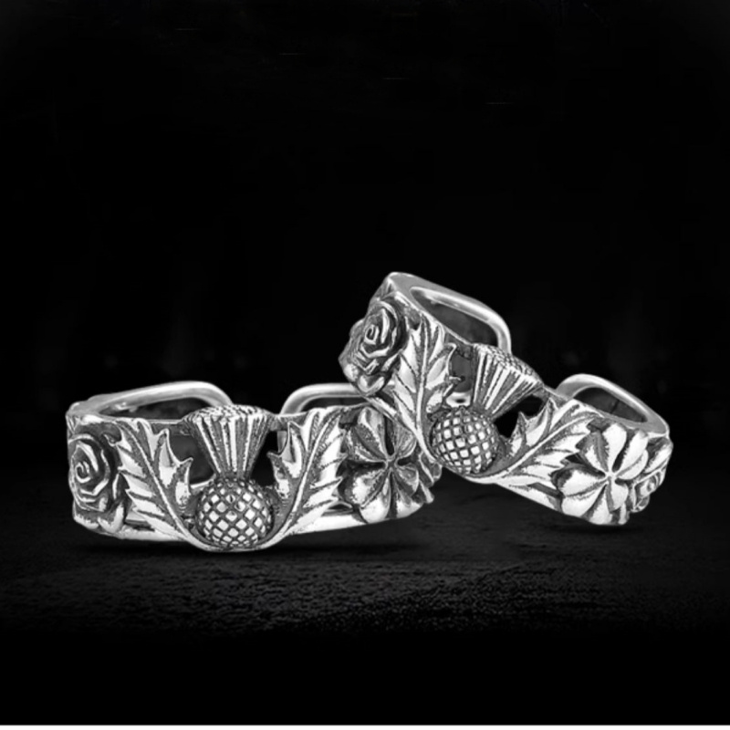 Anello di apertura vintage con quadrifoglio a quattro foglie rosa Accessori per dita maschili Anello retrò Gioielli in argento 925 MenRing Open Szie