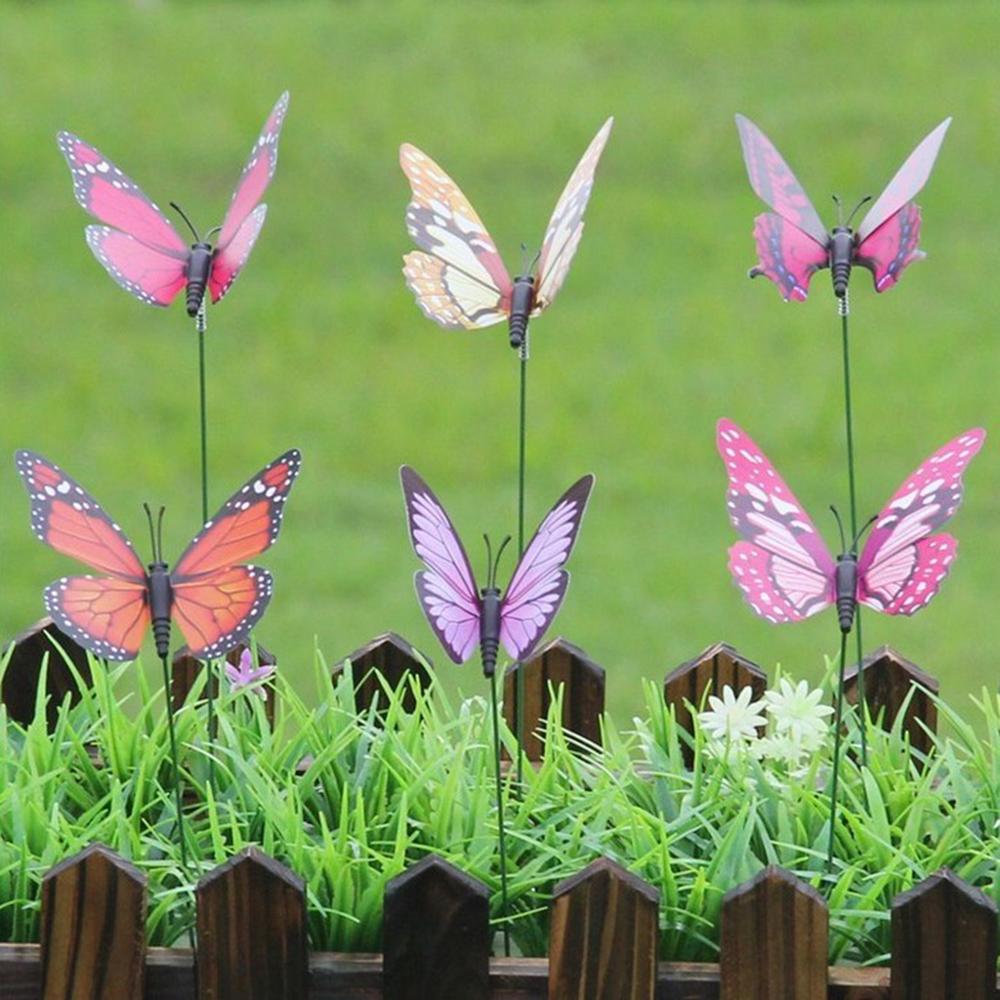 Estacas decorativas impermeáveis do jardim das estacas de butterfy das cores 10 pces misturadas para acessórios exteriores internos da decoração da casa, 4 tamanhos