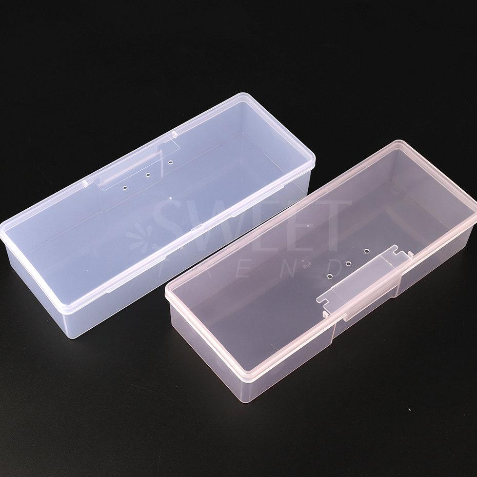 Caja de almacenamiento para decoración de uñas, organizador de piezas de uñas, contenedor de plástico cuboide rosa transparente, estuche de embalaje para lima de cepillos de uñas, herramientas de manicura