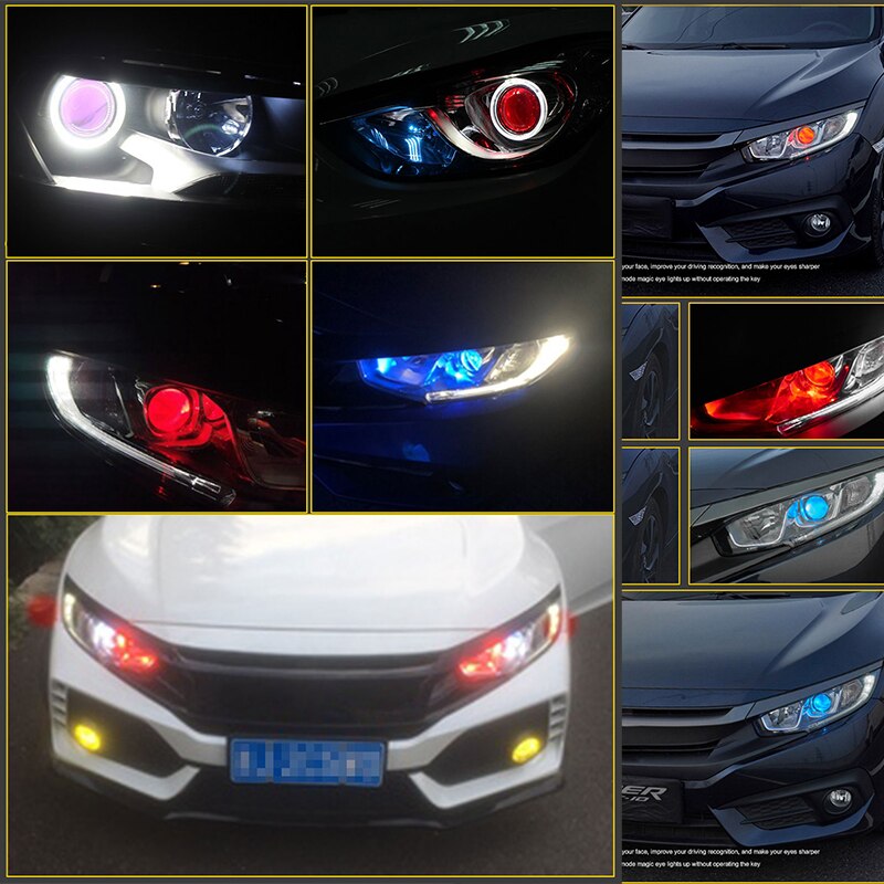 Projecteur de voiture yeux du diable, 2 pièces, lentille de projecteur 2.5-3.0 pouces 3528 15SMD LED DRL DC12V blanc rouge mauvais œil