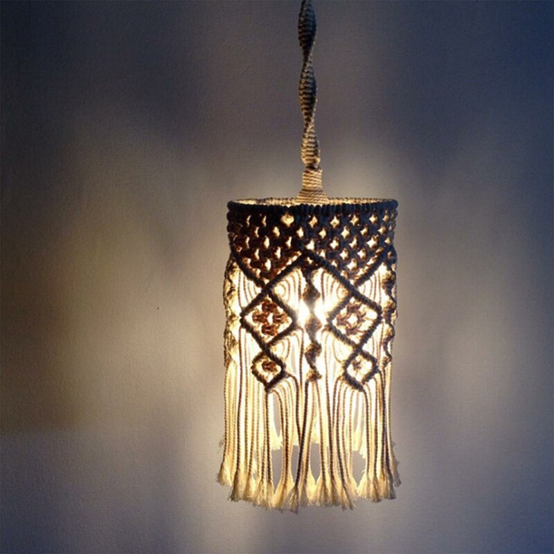 Plafonnier suspendu en forme de lampe en macramé, fait à la main, en corde de coton, style bohème, luminaire décoratif d&#39;intérieur