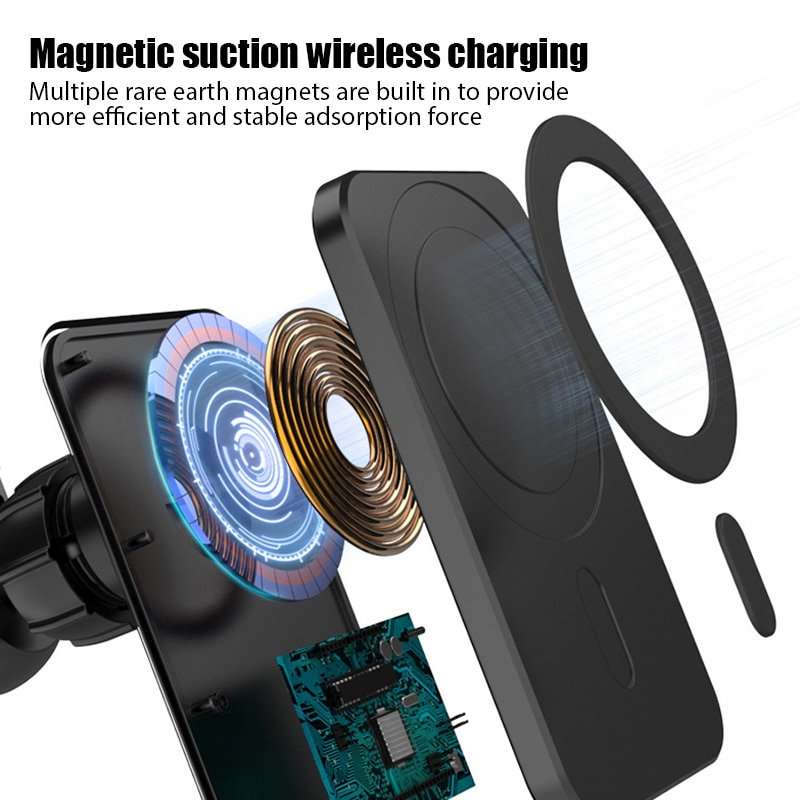 Magnetic 15W Wireless Charger Stand Wireless Charger with Phone Holder in Car for iPhone 12 Pro Max Mini Phone Charging Stand