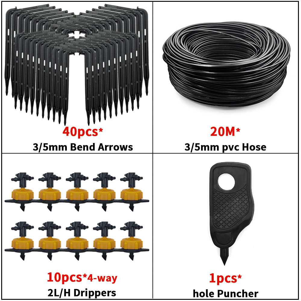 WUJIE-sistema de riego por goteo para jardín bonsái, sistema de riego de 4 vías, 3/5mm, Flecha de goteo, transmisor de 2 vías, juego de 10/20: Borgoña