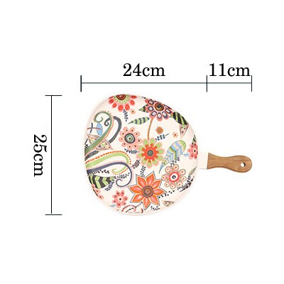 Ceramic Dinner Plates Dish Steak Salad Tray with Wooden Handle Christmas Steak Plates Nordic Home Decor Oval Dishes Tableware: Drip trayL