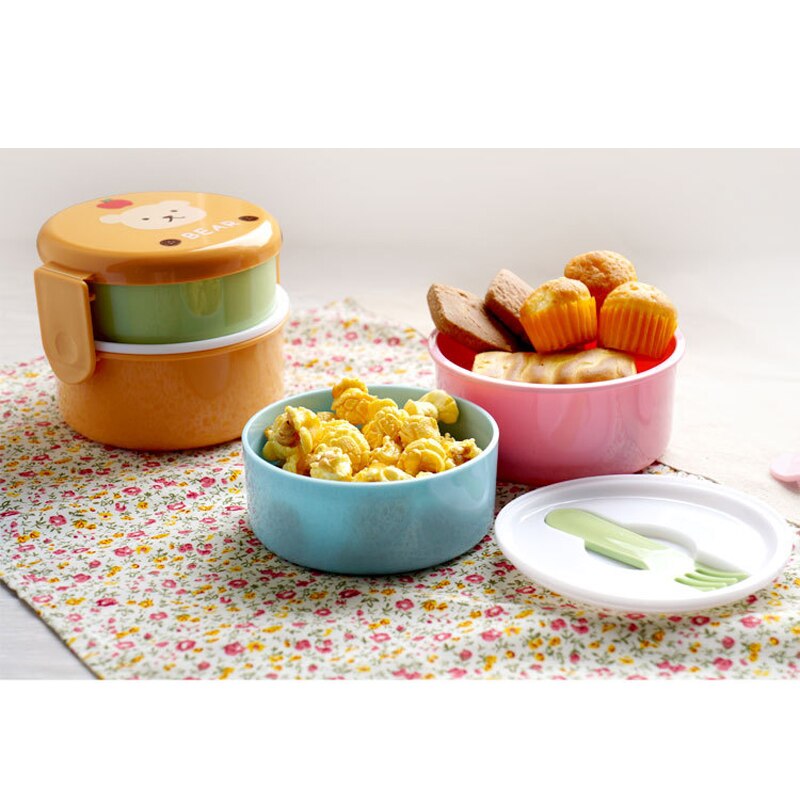 Cute Animal Lunch Box Japanese Double-layer Round Mini Lunch Box Children's Lunch Box Microwave Box Bento Box Kids Lunch Box