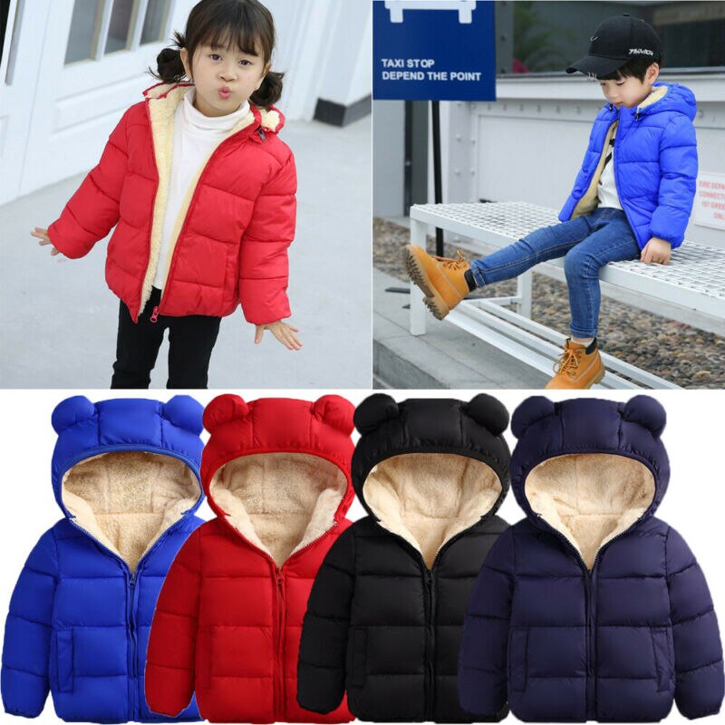 Criança do bebê menina menino neve wear inverno quente crianças esportes parkas unisex bebê urso orelhas com capuz casacos de algodão acolchoado 0-3y