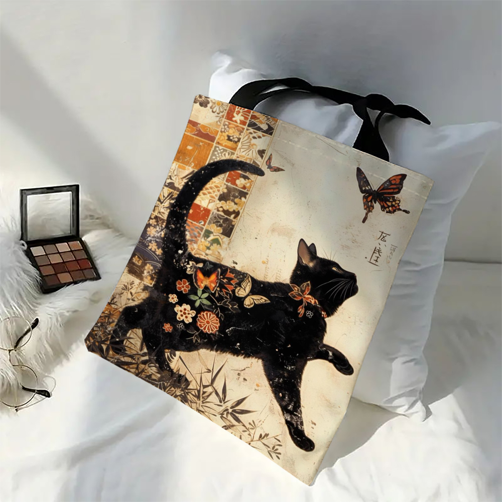 Sac fourre-tout classique chat noir et blanc avec imprimé chat, sac de plage de Shopping à bandoulière réutilisable pour femmes, sac de transport décontracté Durable