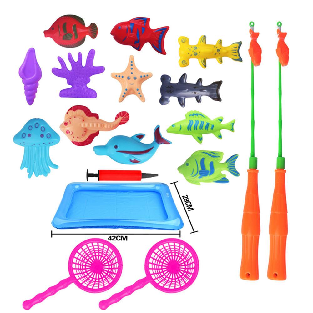 18 Pcs Kids Magnetische Vissen Speelgoed Set Met Opblaasbare Zwembad Netto Magneet Hengel Grappige Klassieke Speelgoed Voor Kinderen