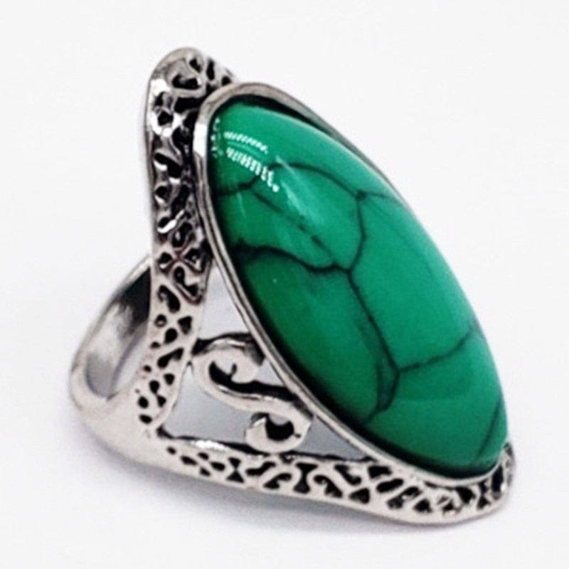 Ofertas Vintage Bohemian Style 6 Colors Oval Stone Finger Rings Jewelry for Women Engagement Wedding Bridal Size 6 -11