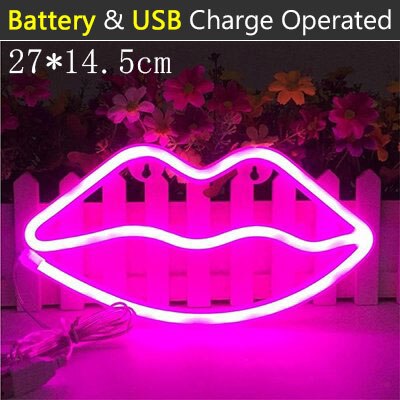 Neon Licht Roze Rode Lippen Led Neon Sign Usb/Batterij Aangedreven Home Wedding Party Valentijnsdag Muur Opknoping decor Neon: Lips - Pink