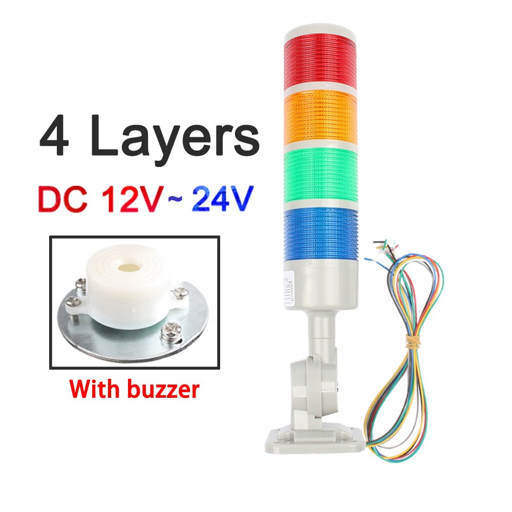 4 layers Rotatable 180 Stack light Red warning light industrial for CNC machine DC 24V 12V AC220V 110V Steady flashing light LED: Grey12V-24Vsound