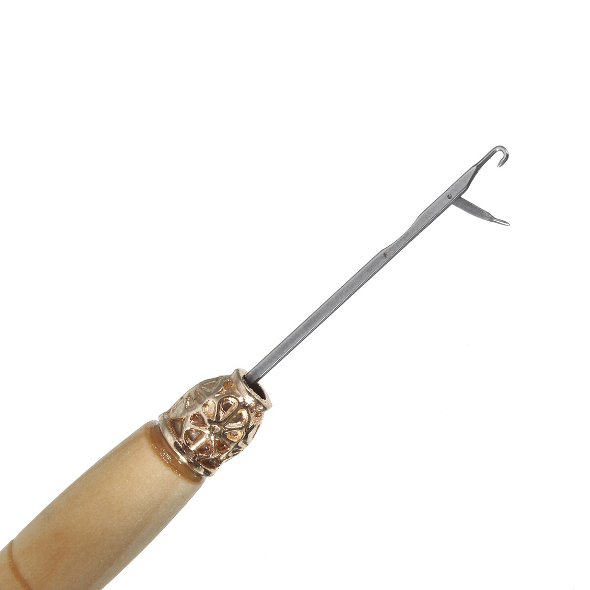 1pc Wooden Handle Crochet Hook Threader Pulling Needle For Linking Micro Rings/Loop Needle Hair Extension Tool Braiding Wig Tool