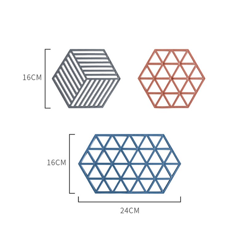 Nordisk stil blått rött rutnät hexagon form silikon koppmatta halksäker isoleringsplatta heminredning köksredskap för kruka tallrik kopp skål