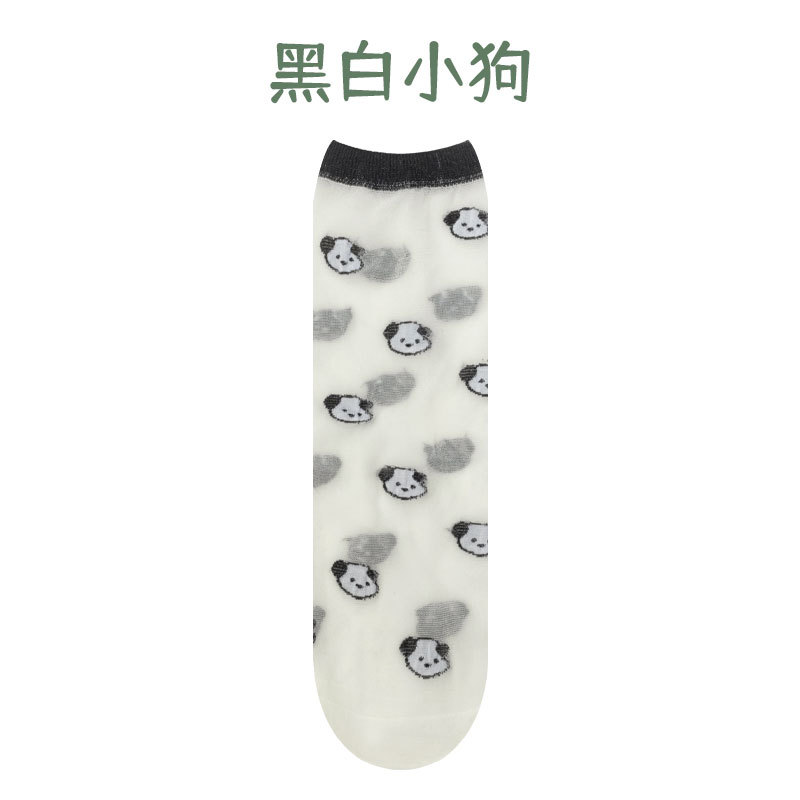 Calzini di cristallo del fumetto del bambino estate trasparente embroidory ragazzi ragazze calzini resistenti all'usura carino ultra-sottile bambino bambini kawaii calzino: Avorio