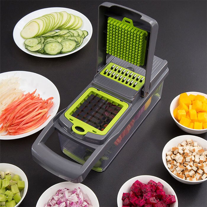 vegetable cutter multifunctional Mandoline Slicer Fruit Potato Peeler Carrot Grater Kitchen accessories basket vegetable slicer:  green