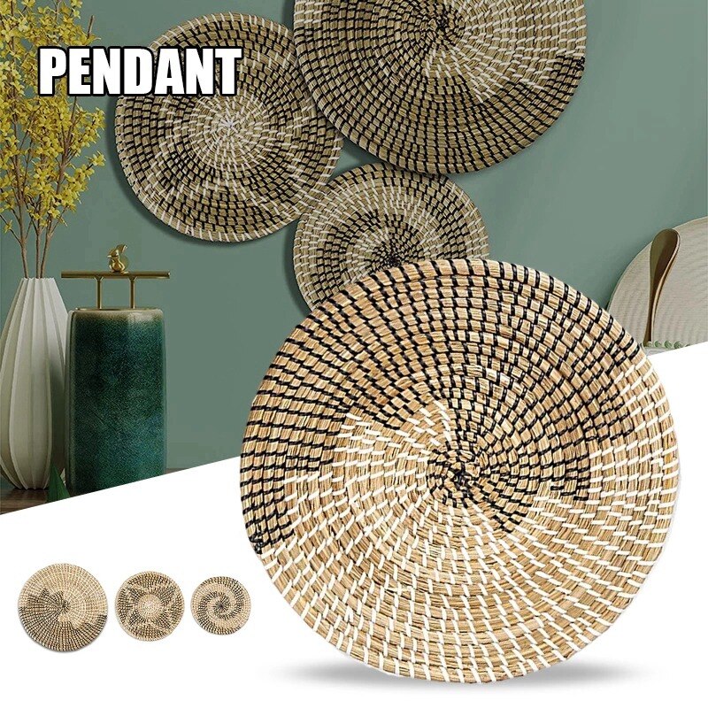 Round Wall Decor Set of 3 Straw Woven Wall Decor Hanging Baskets Perfect for Wall Basket Stylishly Woven Wall Decor