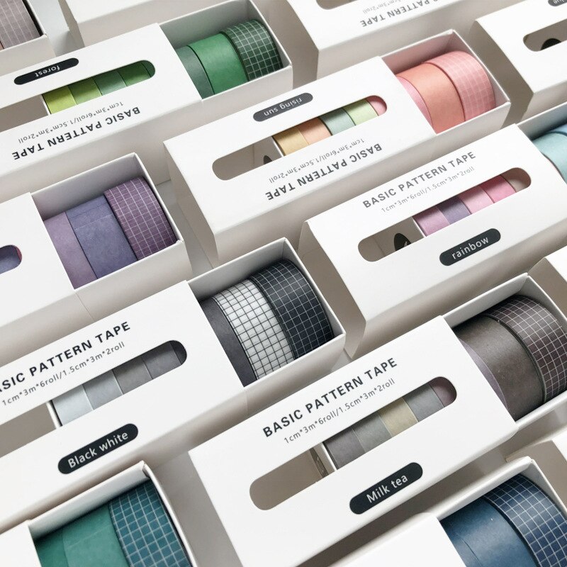 8Pcs/Set Pure Color Washi Tape Simple Stationery Washi Tape Set Lattice Masking Tape Material Escolar DIY Decoration Washi Tapes