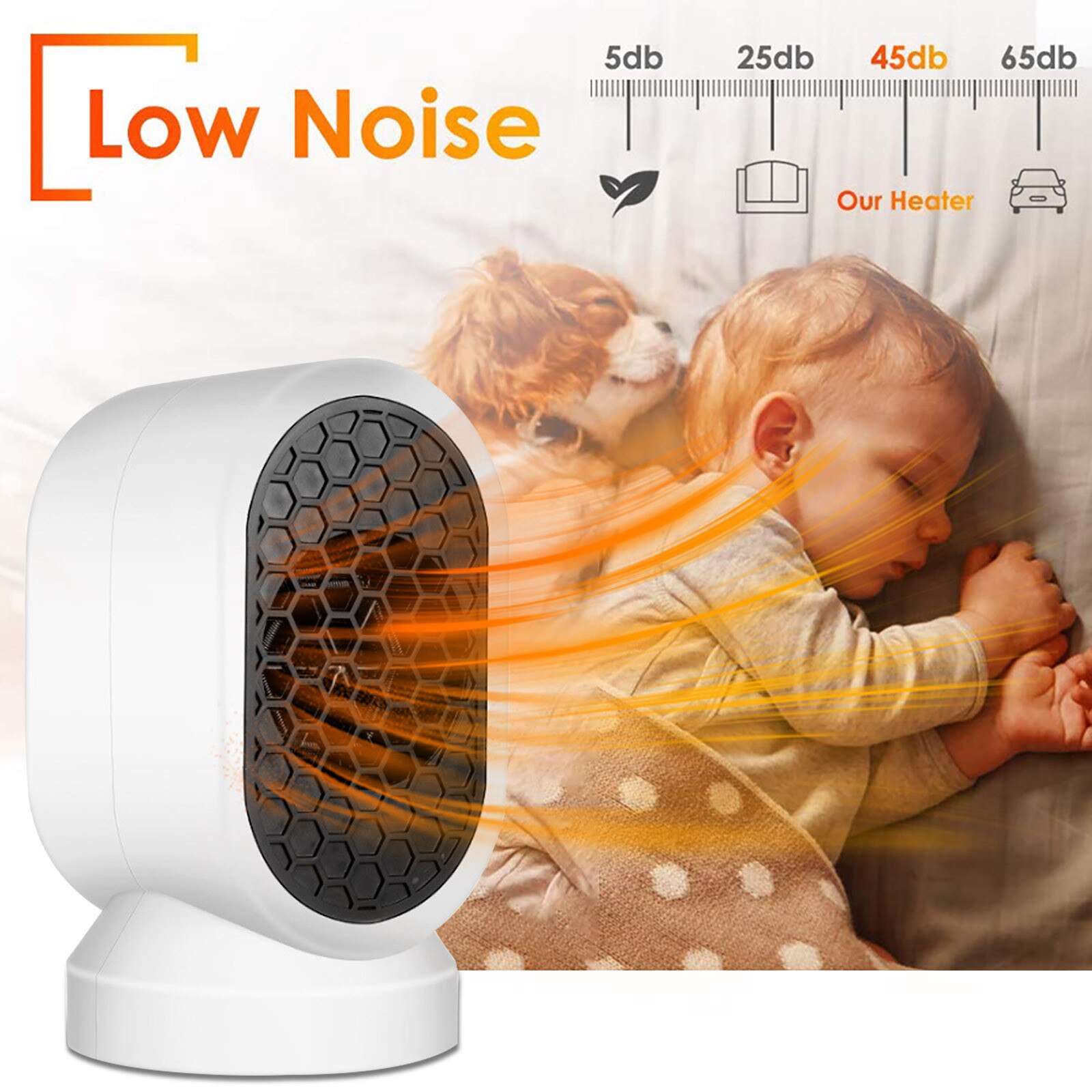 600W Low Power Mini Electric Heater Portable Home Heating Fan Miniature Small Sun Heating Machine Low Noise Warm Air Blower