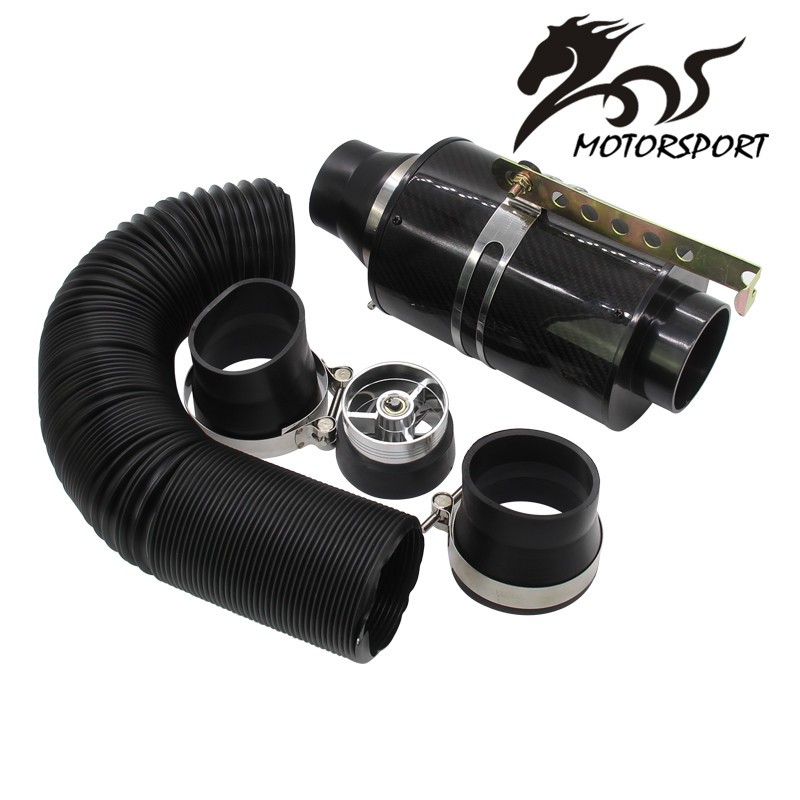 Universal Racing Carbon Fiber Cold Feed Induction Kit Carbon Fiber Air Intake Kit Air Filter Box with Fan / without fan: black