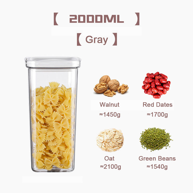 Food Vacuum Storage Box 600/1300/1800ML Food Storage Container Vacuum Sealing Tank Kitchen Keep Fresh Transparent Sealed Cans: Gray 2000ML