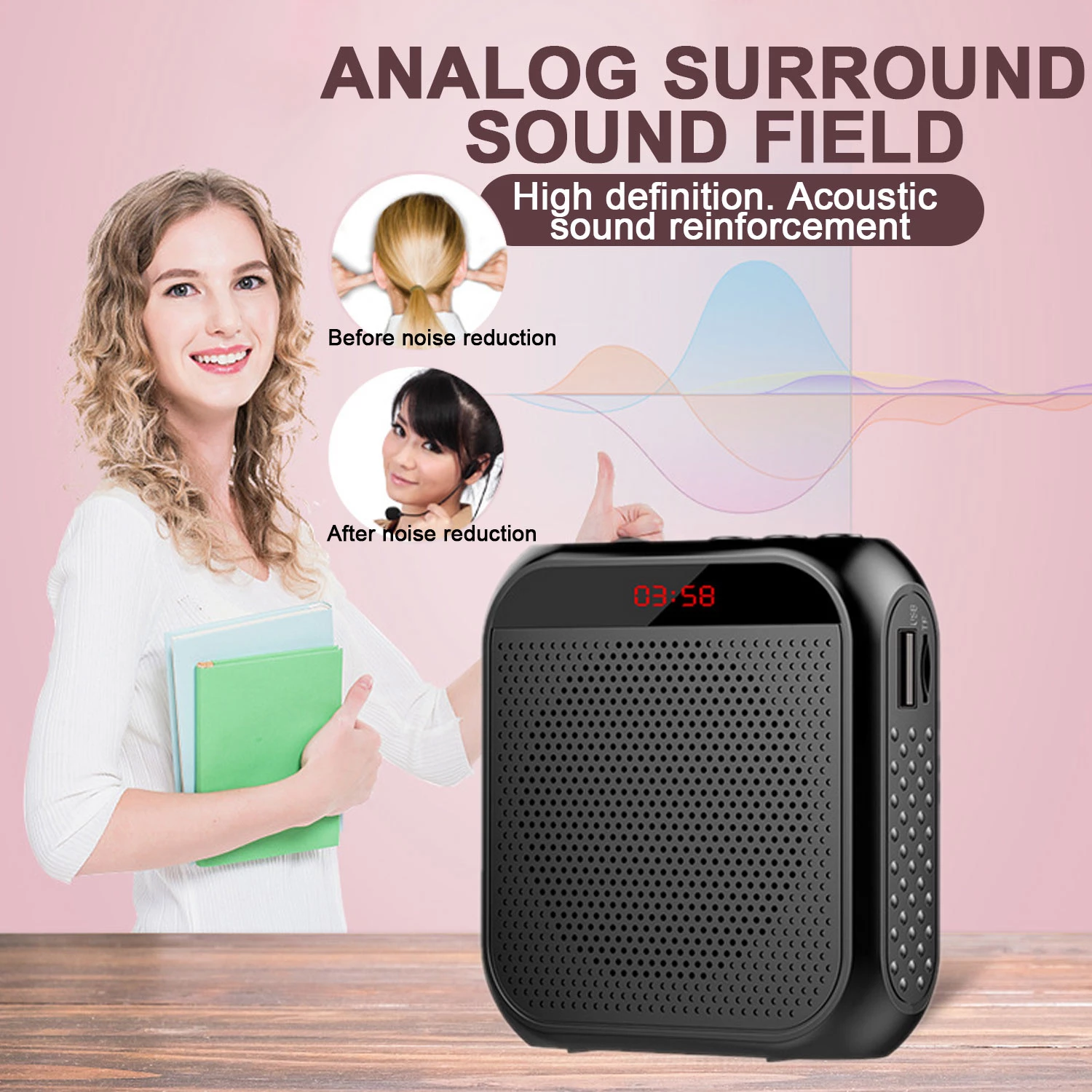Amplificador de voz megáfono, altavoz de voz Personal portátil con pantalla de micrófono, altavoz para profesores, guía turística de voz
