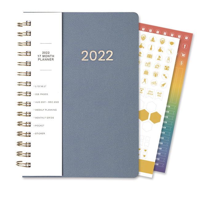 A5 2022 Diary Weekly Planner Agenda Spiral Organizer Notebook Index Sticker Goals Habit Schedules Stationery School Supplies: Burgundy