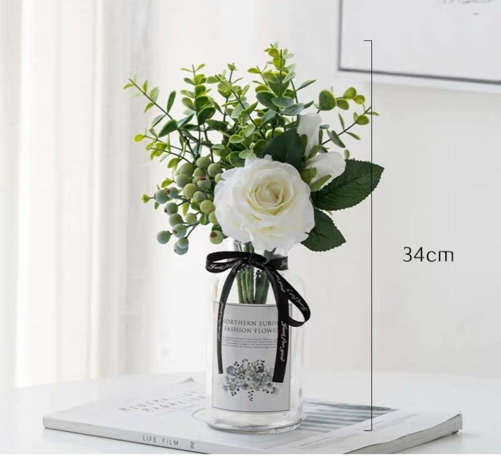 Plastic Vase Wedding Vases Flowers Home Decor Artificial Flower Bouquet with Vase Wedding Table Home Decoration: SET 9