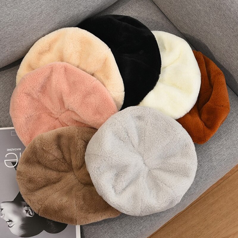 Ht3331 baskrar höst vinter hattar för kvinnor mjuk fleece solid basker hatt dam vintage åttkantig keps kvinnlig retro dam basker