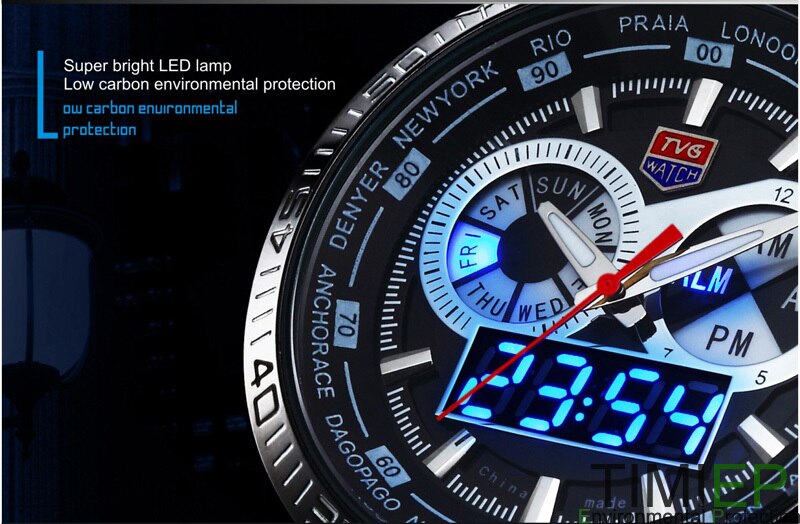 TVG Hight Quality Rvs heren Klok Blauwe LED Pointer Horloge Mens 30AM Waterdichte sport horloge