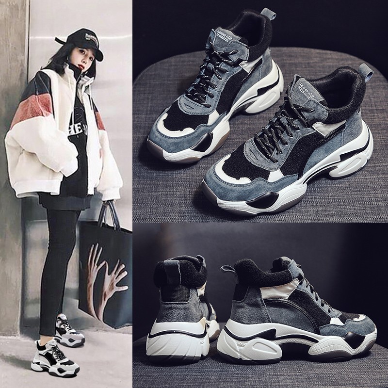Fujin Sneakers Winter Vrouwen Platform Pluche Mode Dikke Bodem Warm Houden Toegenomen Vrije Vrouwen Ronde Neus Leisure Schoenen: Zwart / 5.5