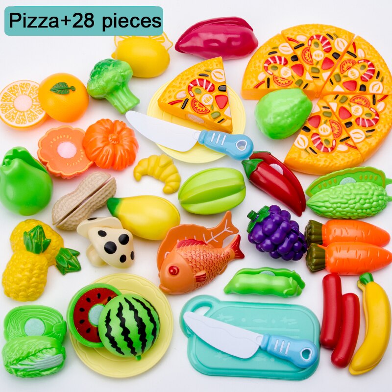 Children Pretend Play juguetes House Toy Cutting Fruit Plastic Vegetables Food Kitchen Baby Classic Educational Toys for Girls: 28PcsandPizza