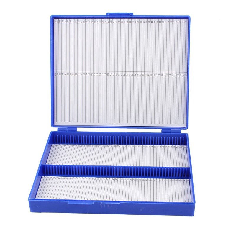 Royal Blue Plastic Rectangle Hold 100 Microslide Slide Microscope Box