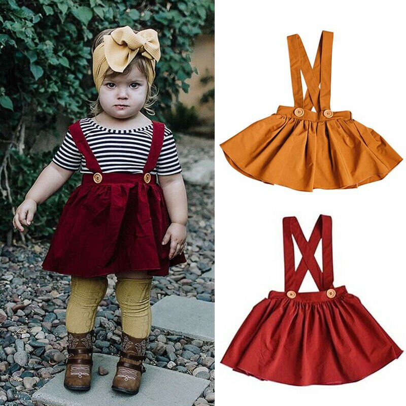 Kids Baby Girls Casual Cotton Overalls Jumper Dress Suspender Tutu Mini Skirt
