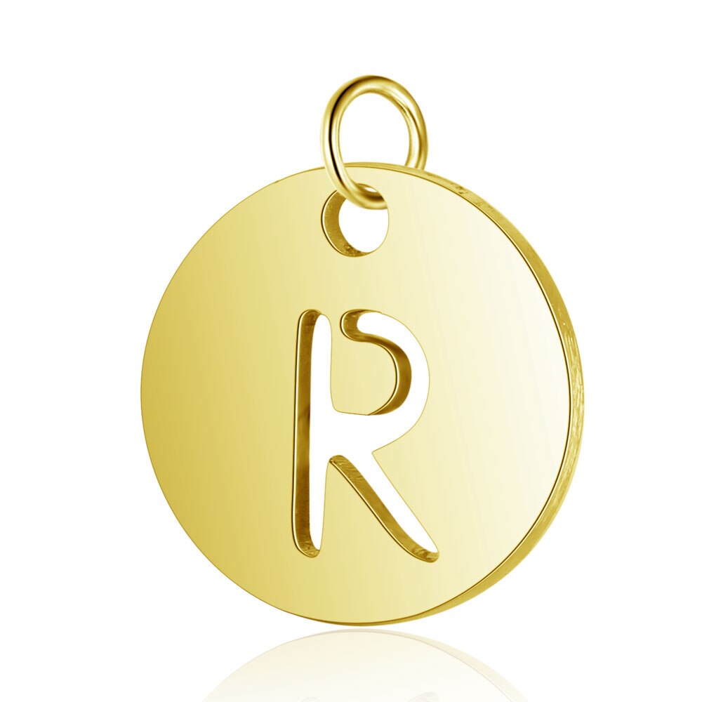 5 stuks PVD Gold Filled 26 Beginletter Naam Rvs Charm Real 316 Steel DIY Charms DIY Sieraden charms: R