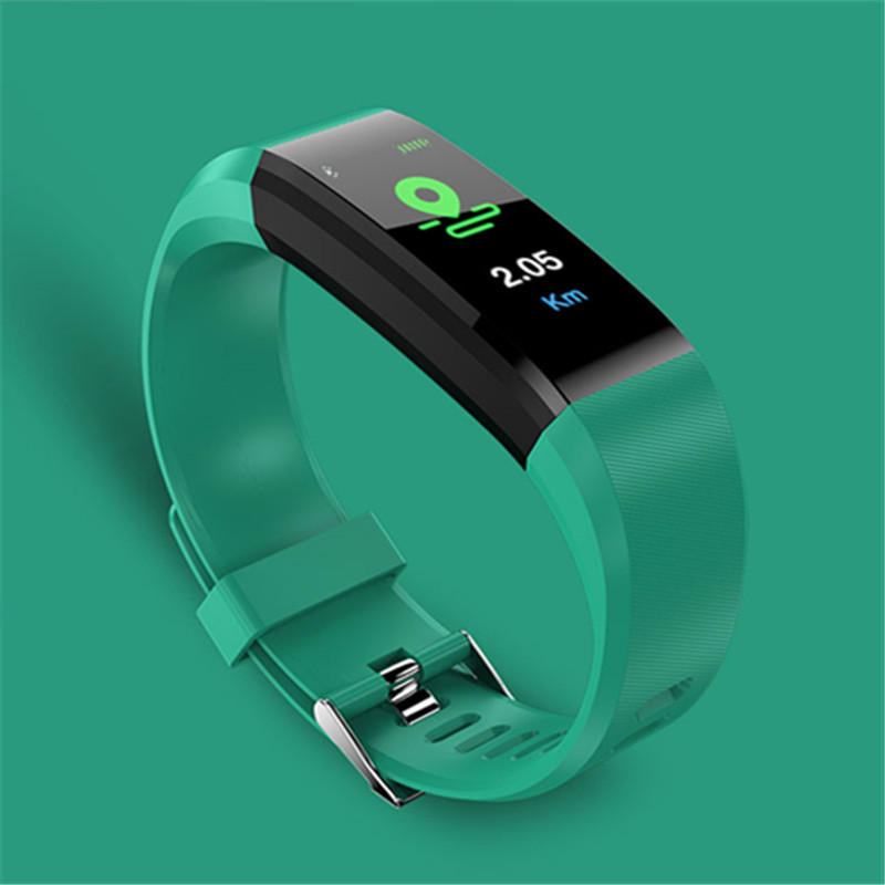 Écran intelligent bracelet moniteur de fréquence cardiaque Fitness activité Tracker 115plus bande intelligente couleur pression artérielle musique télécommande: 115PLUS GREEN