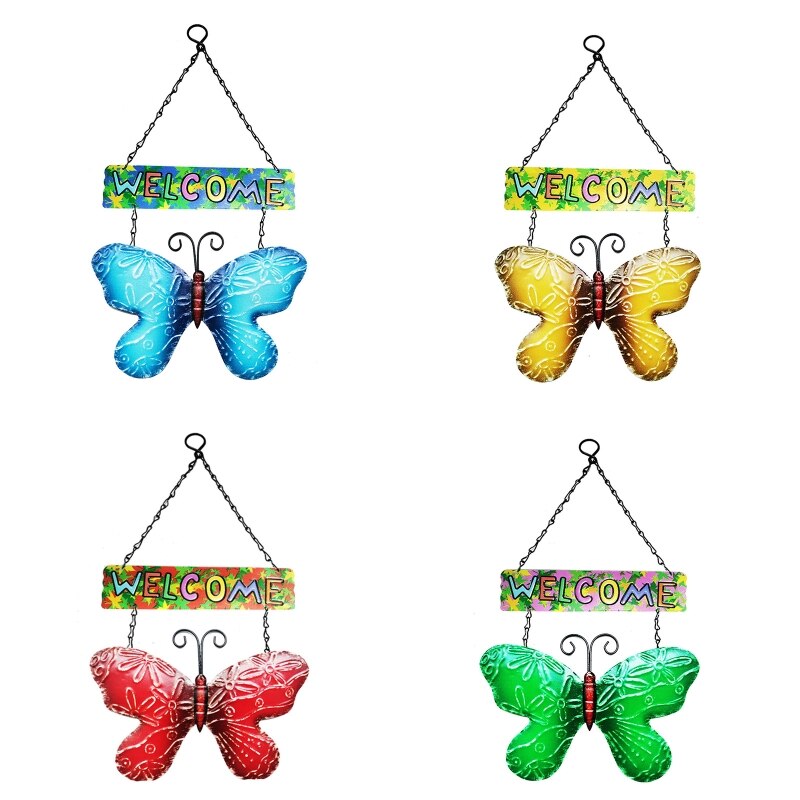 Metal Butterfly Welcome Sign Front Door Wall Decor Hanging Outdoor Wreath Art Iron Butterflies Garden Indoor Hallway N1HF