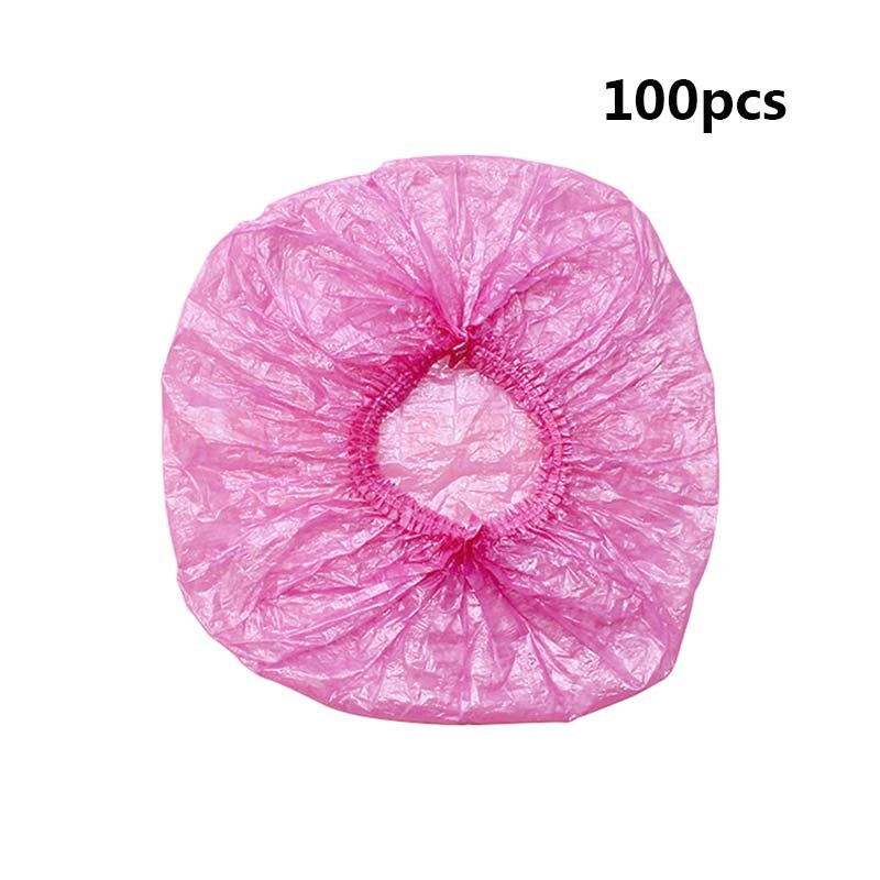 100 st/lot duschmössor hatt engångs klar spa frisörsalong hotell engångsbad elastisk duschmössa badrumsprodukter badmössor: Rosa 100 st