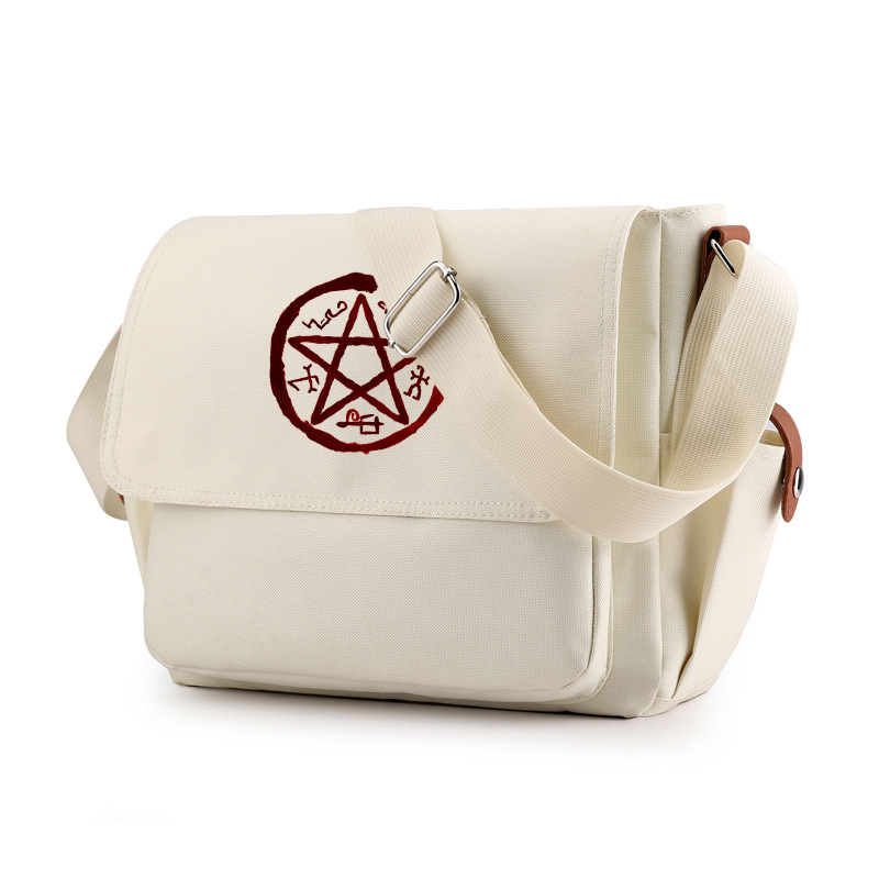 Supernatural Casual Messenger Bag School Shoulder Bag For Students Children Teenager Vintage Canvas Crossbody Bag: Beige