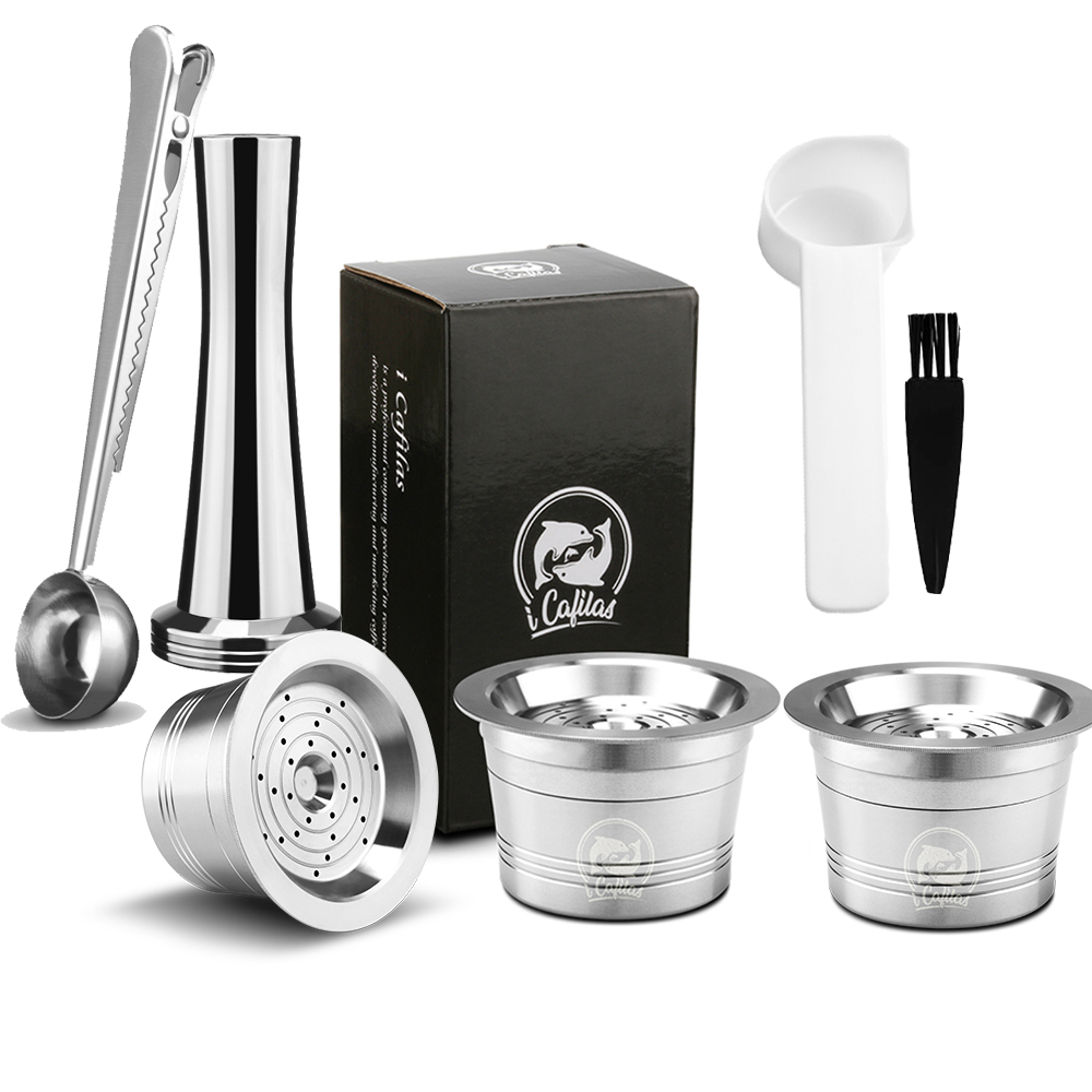 Cápsulas de café para Cafissimo Tichibo, cápsulas rellenables de acero inoxidable, Crema reutilizable, café permanente: 3Cup 1Tamper 1S