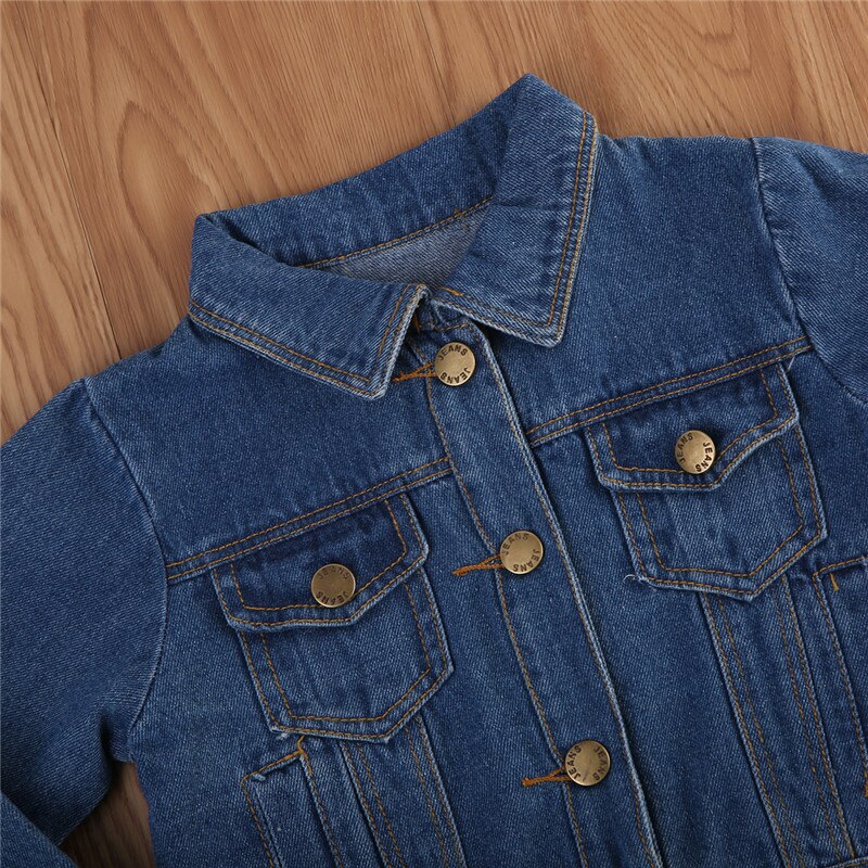 Veste en Jean et Denim pour enfants, manteau à boutons, vêtements d'extérieur de couleur unie hauts pour bébés filles de 1-6 ans,