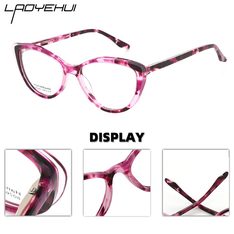 Acetate Cat Eye Women's Decorative Glasses Transparent Round Prescription Glasses Without Diopter Unusual Female Eyeglasses