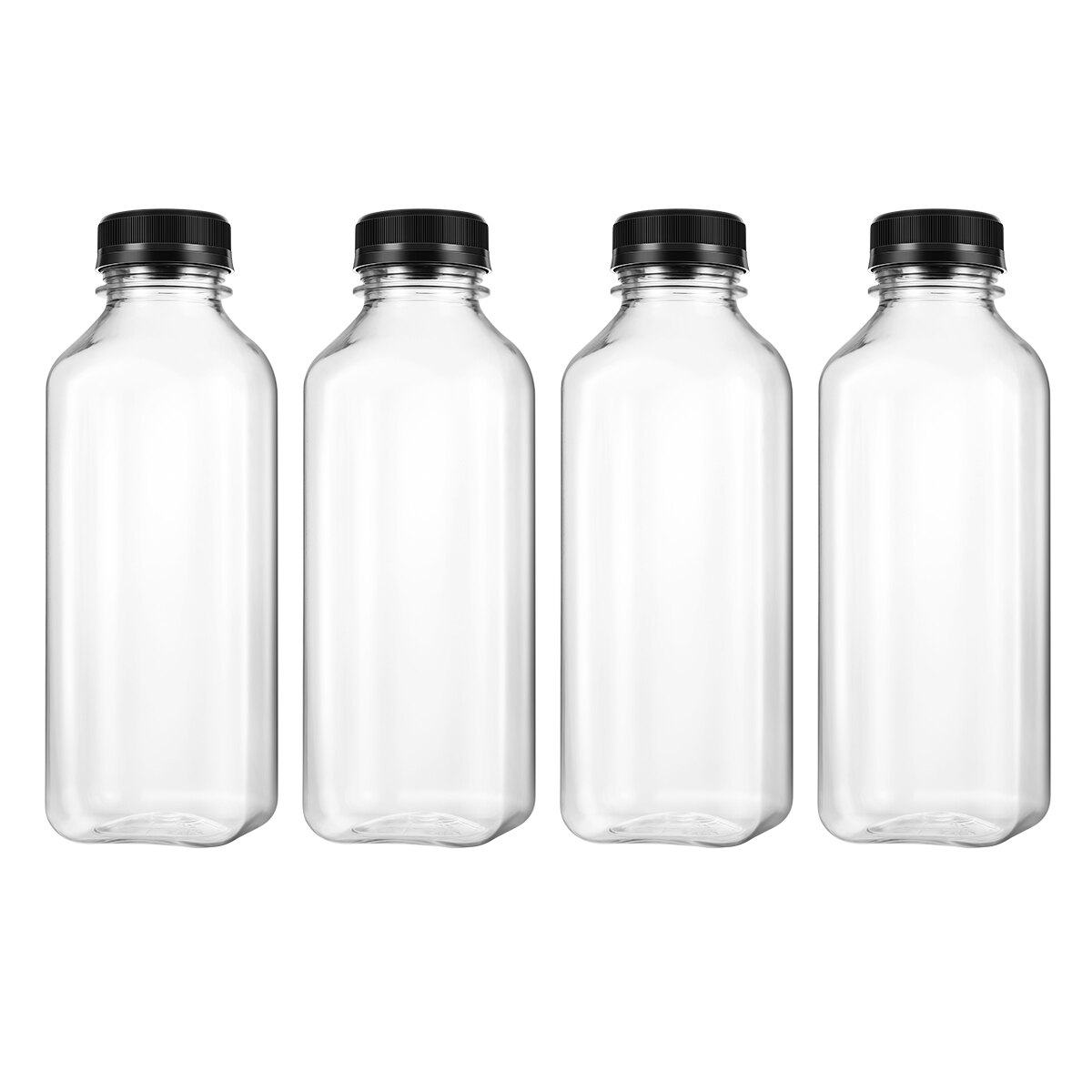 UKCOCO 4PCS PET Plastic Empty Storage Containers Bottles with Lids Caps Beverage Drink Bottle Bottle Jar (Black Caps): Default Title
