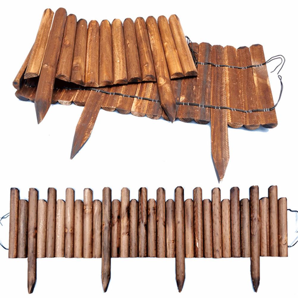 Spiked Log Roll Border Easy Plug-in Fence Palisade Corrosion Resistant Wooden Edging Fence for Flower Beds Lawns Paths
