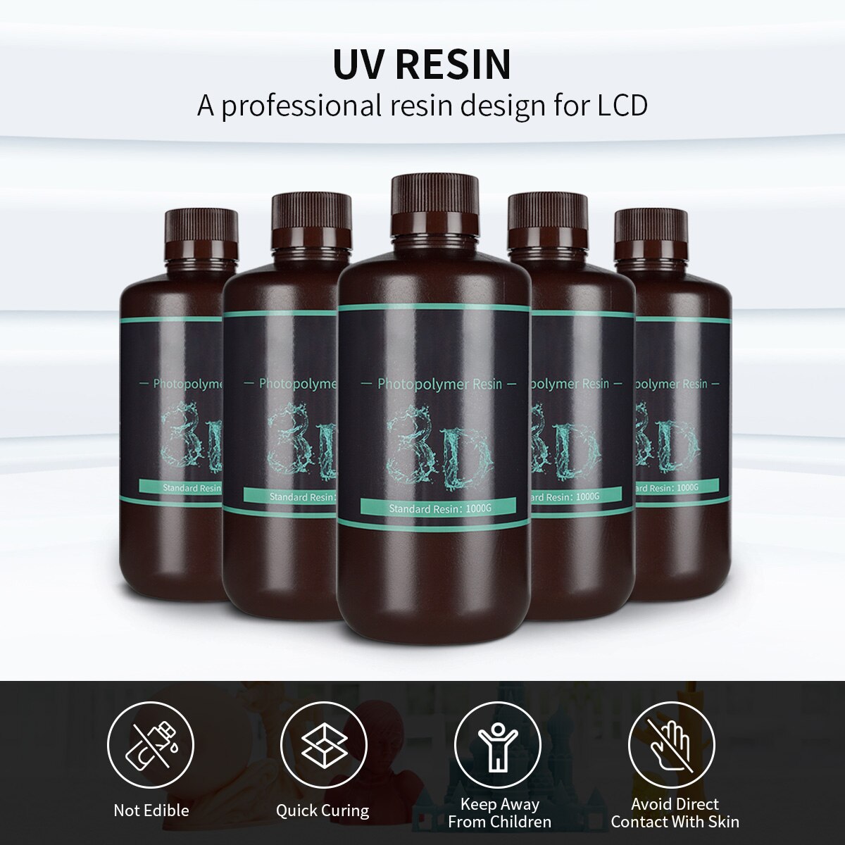 3D Printer UV Resin Liquid 405nm Standard Photopolymer Resin With Great Stability For LCD UV-Curing Rapid 3D Printing 1KG
