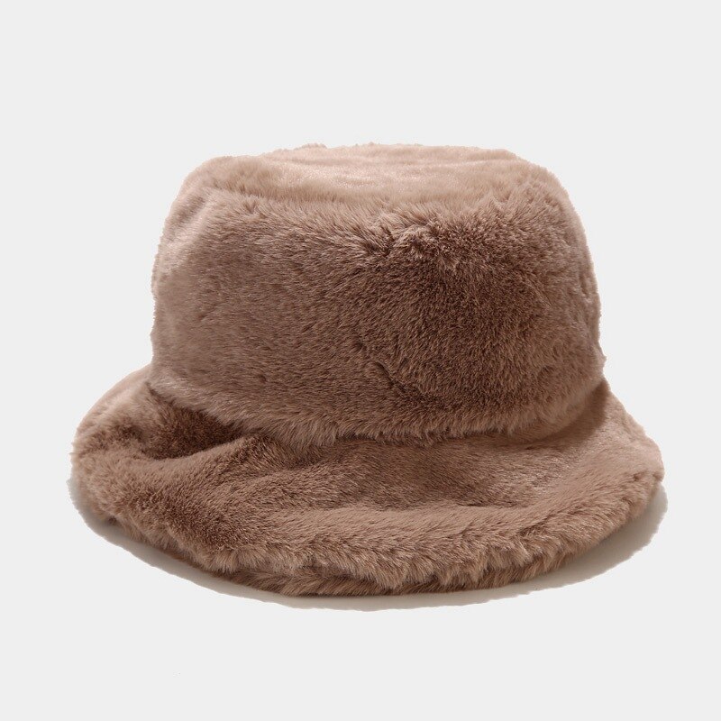 Kvinder spand hat faux pels fisker kasket blød varm cloche hatte vinter udendørs casual tilbehør: Khaki