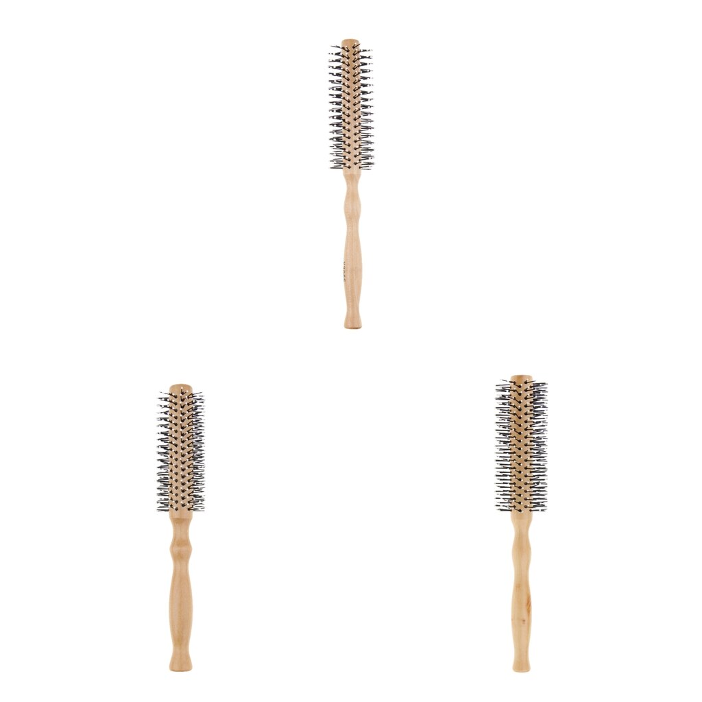 Wooden Bristle Brush Round Hair Comb Wavy Curly Styling Care Curling Brush